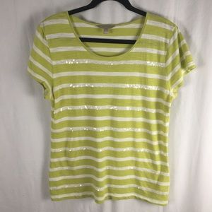 ☃️3 for $23 ☃️ Banana Republic Lime Green/White Sequin ScoopT